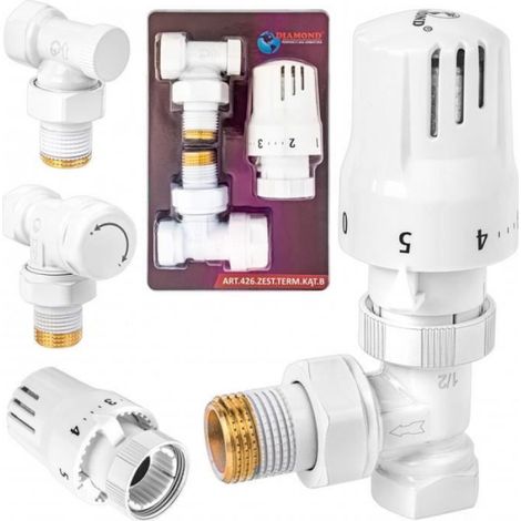 Kit Thermostatique Équerre - Vanne Thermostatique Aller-Retour DN15 ½ Pouces - Blanc - Laiton - Pression Max 10 Bar - 1 Pièce (1/4)