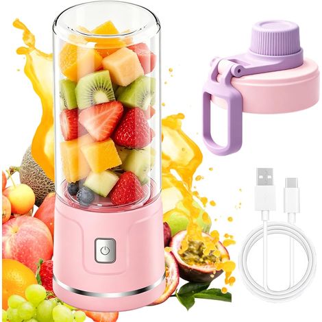 Mixeur Portable, 450ML Smoothie Maker, Rechargeable Mini Blender USB, Blender Portable avec 38 lames en Acier Inoxydable et Couvercle étanche, pour Milkshakes, Jus, Smoothies (Rose) (1/5)