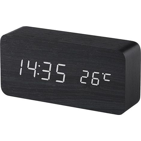 (noir) Rveil Digital En Bois Avec Contrle Sonore Par Led, Alimentation Double Par Batterie Usb, Horloge Silencieuse En Bois Avec Led, Dcorations P (1/5)