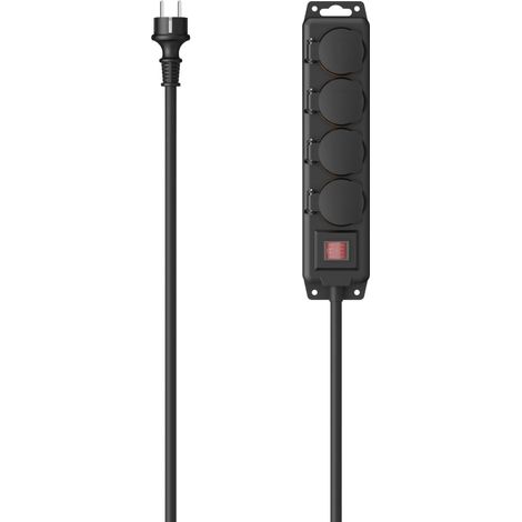 Multiprise Etanche 4 Prises avec Interrupteur et Capot, IP44, Noir