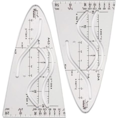 Lot de 2 pochoirs paraboliques pour les mathématiques, pochoir parabolique avec cosinus, règle parabolique pour les études et le travail, gabarit de courbe (1/5)