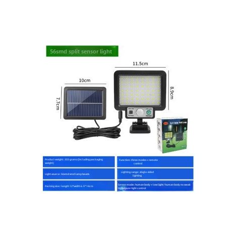 Nuevo modelo 2025 para iluminación de jardín, garaje, pared solar y patio (TY01025, cabezal único, rejilla única, 56 LED con control remoto). (1/5)