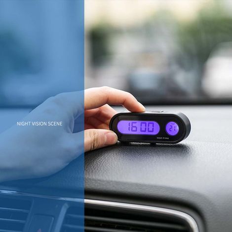 Horloge Voiture 2-en-1 Thermomètre LED Rétroéclairé Décor Intérieur Auto Thermomètre Cadran Tableau de Bord (1/5)