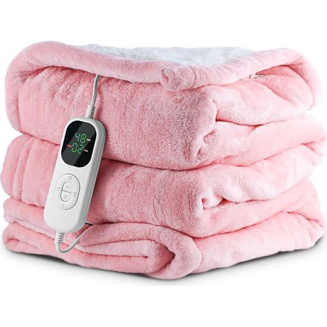 Couverture Chauffante Électrique 180x200cm, Grand Plaid Chauffant Flanelle 6 Niveaux de Chaleur Minuteur 1-10H Arrêt Automatique, Certifié ETL Lavable pour Lit Canapé Bureau, Rose / Noir-Blanc (1/5)