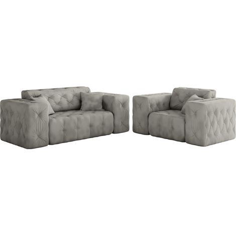 Kaiser Möbel Lux 2+1 Sofagarnitur, elegant, klassisch, schick ,Whisper Stoff Silber (1/5)