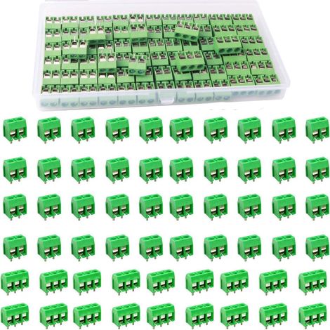 100 Pièces Bornier à Souder 5mm, Bornier à Vis de PCB Circuit Imprimé 2 Broches (Pin) et 3 Broches (Pin) (1/5)