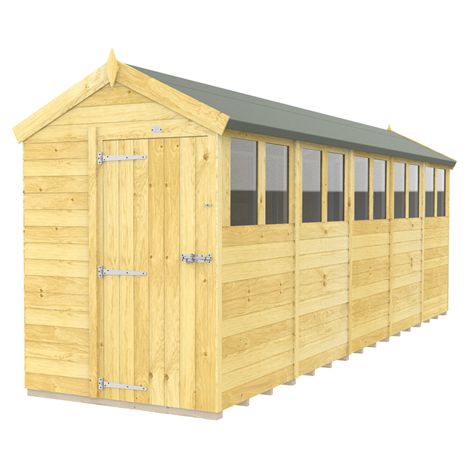 5 x 20 Feet Apex Shed - Single Door With Windows - Wood - L592 x W147 x H217 cm