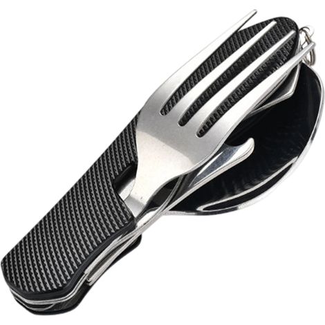 Couteau Fourchette Cuillère Pliable - En Acier Inoxydable - Pour Camping Randonnée Extérieur - Lot de 1 (1/5)