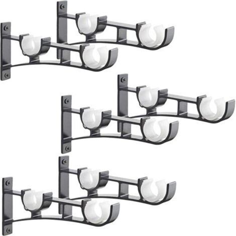 6Pièces Tringle à Rideau en métal Robuste, Support de Tringle à Rideaux, Double Tringle à Rideau Pole Holder, Support Rideau, Support de Tringle à Rideau en Aluminium, Support de Tringle à Rideau Noir