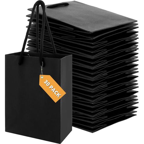 30pcs Sacs Cadeaux Noir avec Poignées, 12 x 7 x 16 cm/ 250g Sac Cadeau Papier, Petit Pochette Cadeau Noir pour Mariage, Noël, Fête, Cadeaux (1/5)