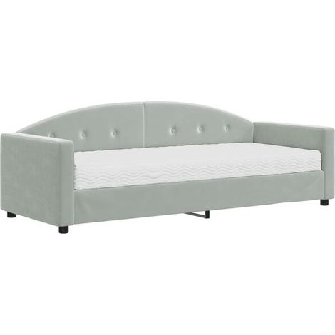 Canapé-lit avec matelas en velours gris clair de 80 x 200 cm (1/5)