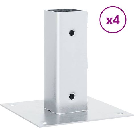 Support de poteau carré fixation clôture en acier galvanisé argenté 51 x 51 mm lot de 4 (1/5)