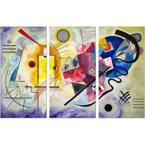 Lupia - GRANDE QUADRO Moderno 3 Pezzi  Stampa su Tela Kandinskij  Pronto da Appendere  Decorazione per Soggiorno e Ufficio  Tela PVC Italiana, Giallo Rosso Blu Kandinskij, 100x150 cm (1/4)