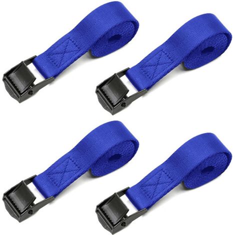 Sangles d'arrimage 4 pièces, 2cm x 50cm, Bleu, pour voiture, remorque, moto