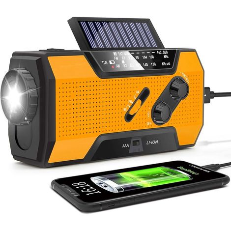 Radio d'urgence - Radio d'urgence solaire à remontage manuel - Radio - Kit radio d'urgence - Radio portable - Radio rechargeable - 2000 mAh - Orange (1/5)