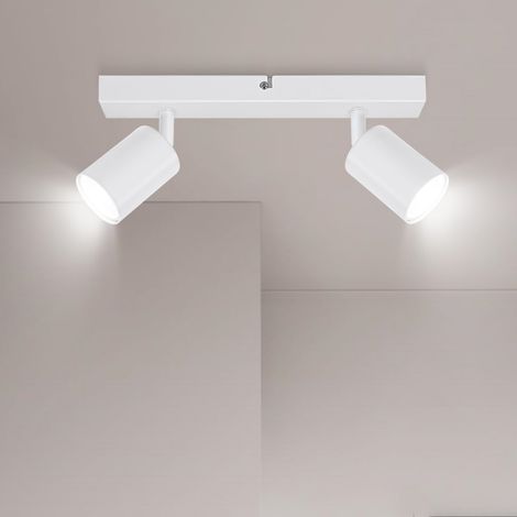 Spotlight Plafond - 2 Têtes - Rotation 350° - Inclinaison 90° - Alimentation 220-240 V - Pour Cuisine Salon Chambre - 1 Pièce