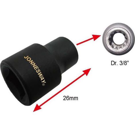 Dado para Pinza de Freno Jonnesway AN040244, para Camiones, Ángulo 11, Cuadrado 3/8”, Longitud 26 mm, ideal para trabajo en pinzas de freno en vehículos pesados.