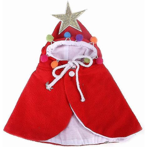Costume de Noël pour animaux de compagnie : cape de Noël pour chiot avec étoiles et pompons, cape de Père Noël pour chat avec bonnet de Père Noël, robe de déguisement pour fête ou cosplay. (1/3)