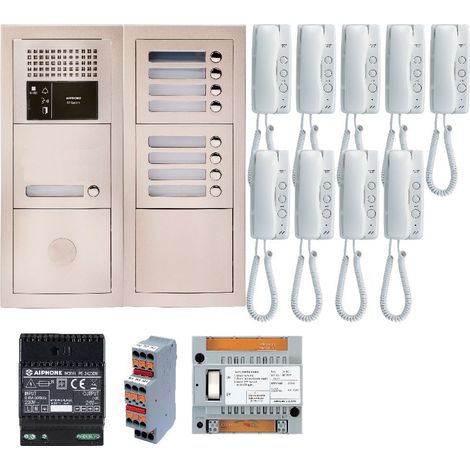 Pack audio GTBA9E avec 9 boutons et 9 postes GT1D préprogrammés, platine de rue encastrée - AIPHONE - (1/2)