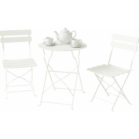 CHICFURN Conjunto bistró plegable de jardín 1 mesa 2 sillas Ø58 cm metal crema sin montaje (1/5)