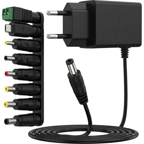 6V 1A Alimentation Adaptateur Universel Secteur, Connecteur DC 5,5 x 2,1 mm avec 8 Connecteurs Tips, AC 100-240V Chargeur pour Routeur Caméra Bandes LED CCTV et Autres Appareils Électroniques (1/5)
