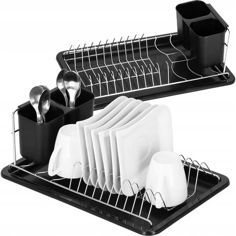 ASCIUGATORE PER PIATTI SCOLAPIATTI NERO GRANDE CON VASSOIO STAND PER PIATTI CUCINA (1/5)