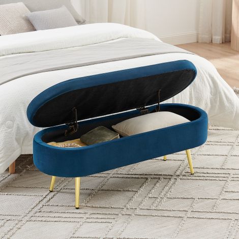 Panca contenitore pieghevole da 110 cm - Tessuto morbido e spesso - Panca multifunzionale per soggiorno e camera da letto - Ciniglia, struttura in legno massello, capacità di 20 litri, blu