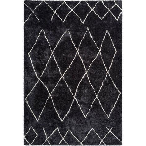 Tapis berbère motif ethnic 80x150 noir et blanc BERBIOU (1/4)