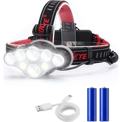 Rechargeable Headlamp, Super Lumen 18000, 8 LED Lighting Modes, Powerful Headlamp, Hands-Free Headlamp for Camping, Fishing, Cycling and Hiking, IPX4 Waterproof Certified
