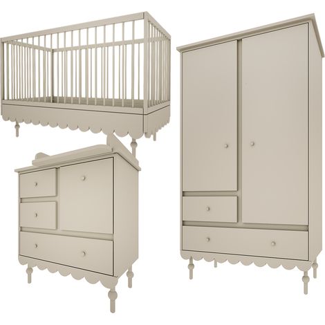 Chambre complète lit évolutif 70x140 commode à langer et armoire 2 portes Wood Luck Babushka Olive