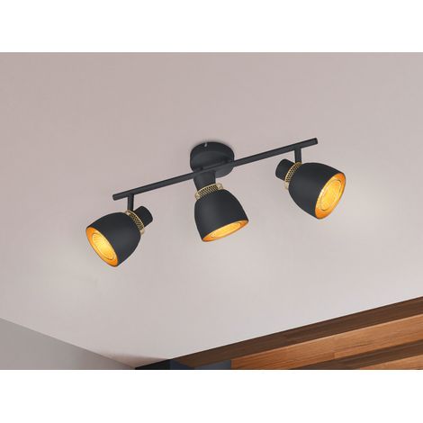 Deckenstrahler PUNCH 3-flammig Schwarz Gold mit Drahtgeflecht, Breite 45cm