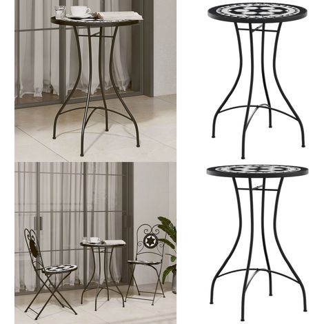 Table de bistro mosaïque noir et blanc Ø50x70 cm céramique - Table De Bistro - Table Extérieure - Table Mosaïque - Mobilier De Jardin - Décoration Extérieur - Home & Living