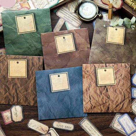 Yanji Sticker Pack – Eine Serie von Vintage-Etiketten und -Verzierungen für gefaltete Notizbücher, inklusive 40 Aufklebern in rein schwarzer Tinte. (1/5)