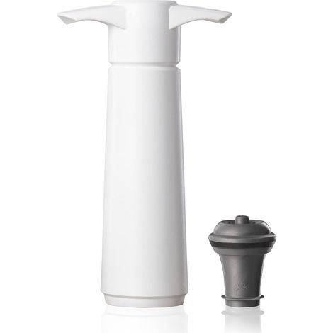 Pompe à Vide pour Vin - 1 Unité - Acier Inoxydable et Plastique Blanc - Conservation par Aspiration avec Click Sonore - Pour Bouteilles Ouvertes - 18 x 12 x 12 cm (1/5)