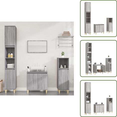 Ensemble de meubles de salle de bain 3 pcs Sonoma gris - Meuble De Salle De Bain - Ensemble Salle De Bain - Armoire Salle De Bain - Rangement Salle De Bain - Meuble Lavabo (1/5)