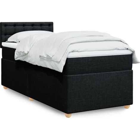 Cama box spring con colchón tela negro 90x190 cm