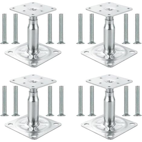 Lot de 4 pieds réglables 100-145 mm, 75 x 75 x 3 mm, pieds de clôture réglables, gazebo 4x4, abri de jardin, terrasse (1/5)