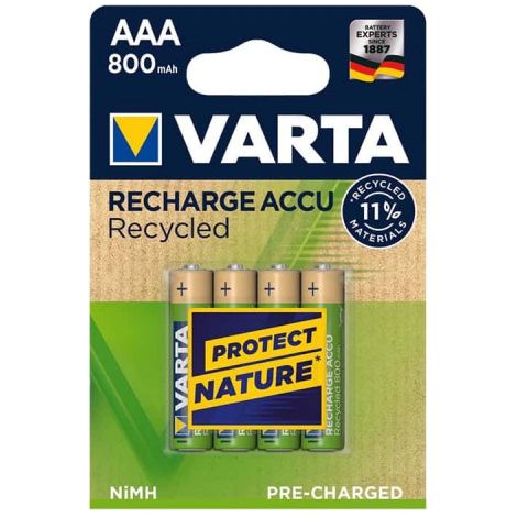 Varta RECH.AC.RECYC.AAA800mAh BLI4 Batteria ricaricabile Ministilo (AAA) NiMH 800 mAh 1.2 V 4 pz.