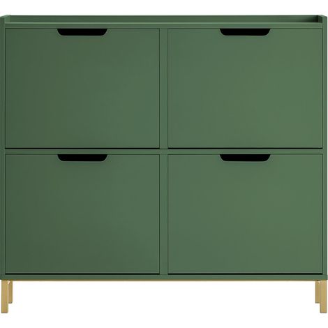 SoBuy Scarpiera con 4 ribalte Portascarpe salvaspazio Regolabili Verde Scuro L100xP19xA90cm FSR100-SY (1/5)
