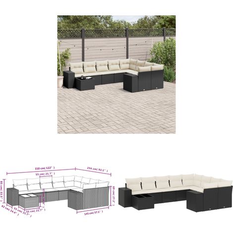 10-tlg. Garten-Sofagarnitur mit Kissen Schwarz Poly Rattan - Gartenmöbel Set - Esszimmergarnitur - Outdoor Möbel - Lounge Garnitur - Rattan Gartenmöbel - Home & Living (1/3)