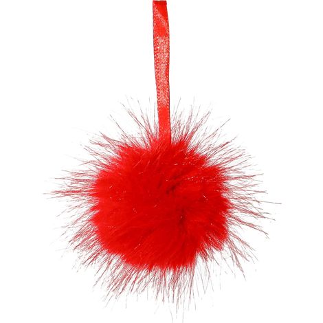 Boule De Noël - Pompon Fuzzy Rouge - Décoration Arbre De Noël Résistant Aux Chocs - Pour Guirlande Et Couronne - Lot De 6 (1/2)