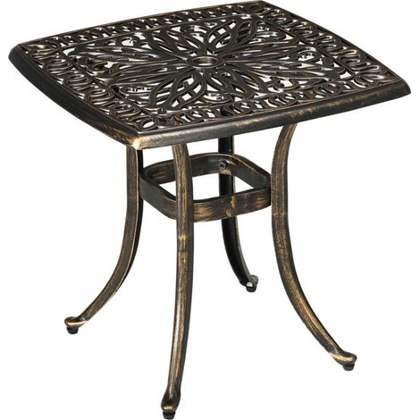 Table d'appoint/table de terrasse avec trou pour parasol, 54 x 54 x 52,5 cm, structure en aluminium bronze, idéale pour le jardin et le balcon.