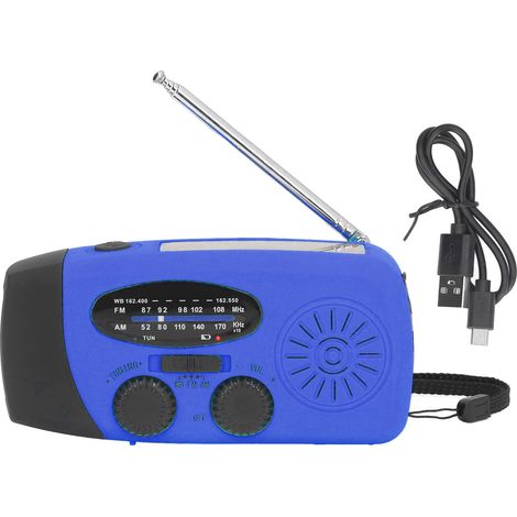 Solarbetriebenes, handkurbelbetriebenes Überlebensradio mit Taschenlampe für Camping und Notfälle – Blue America (1/5)