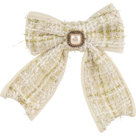 Weihnachtsschleife champagnerfarben mit Brosche & Clip - Polyester