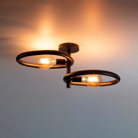 Plafonnier métal noir 2 ampoules, forme galet TRIBECA