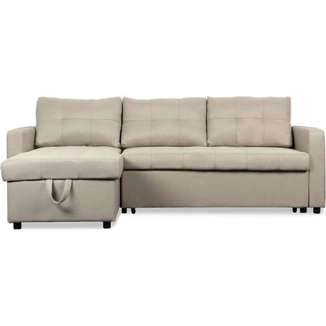 Canapé d'Angle Convertible Tissu "Corto" 221cm Beige (1/5)