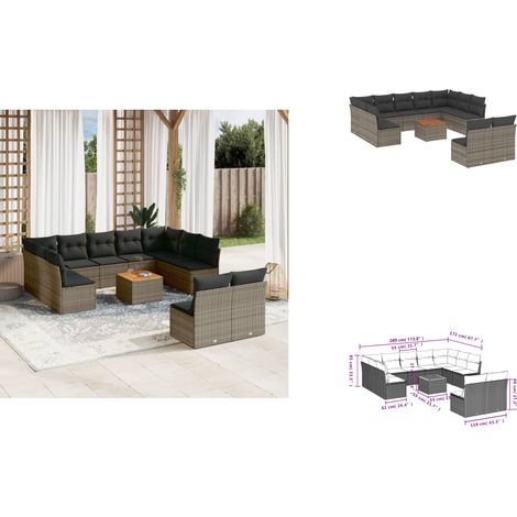 12-tlg. Garten-Sofagarnitur mit Kissen Grau Poly Rattan - Gartensortiment - Outdoor Möbel - Lounge Set - Gartenlounge - Rattan Sofa (1/3)