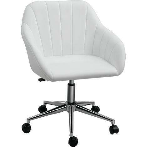 Silla de oficina ergonómica, giratoria, con altura, respaldo y reposabrazos de piel sintética ajustables, capacidad de carga de 120 kg, 60x59x79-89 cm, blanca. (1/5)