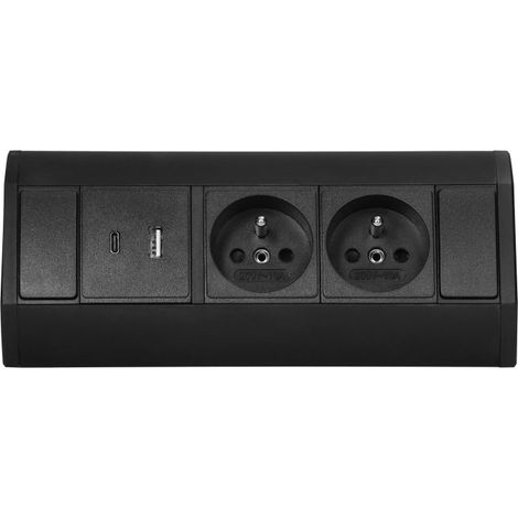 Orno Enchufe doble para mueble negro con puertos USB-A y USB-C (1/3)