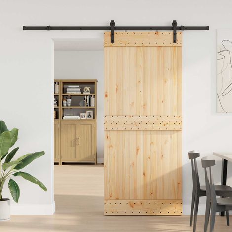 Puerta Corredera  Natural y negro 90 x 210 cm (213,5 cm)
